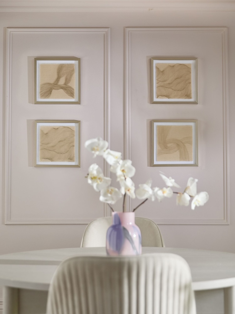 Set of 4 Gold Textured Linear Swirl Framed Fabric Wall Art - Image 1 of 3 Set of 4 Gold Textured Linear Swirl Framed Fabric Wall Art - Image 1 of 3