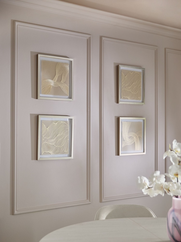 Set of 4 Gold Textured Linear Swirl Framed Fabric Wall Art - Image 2 of 3 Set of 4 Gold Textured Linear Swirl Framed Fabric Wall Art - Image 2 of 3