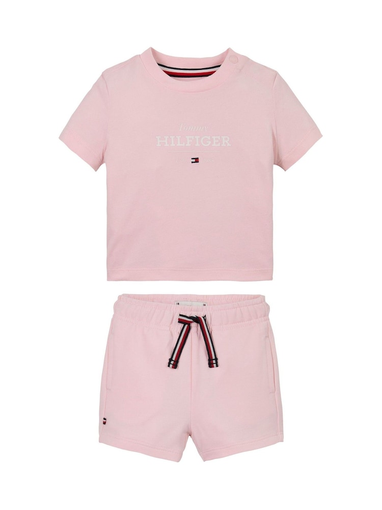Tommy Hilfiger Pink Monotype T-Shirt and Short Set - Image 1 of 2