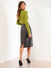 Lipsy Black Leather Midi Skirt - Image 4 of 4