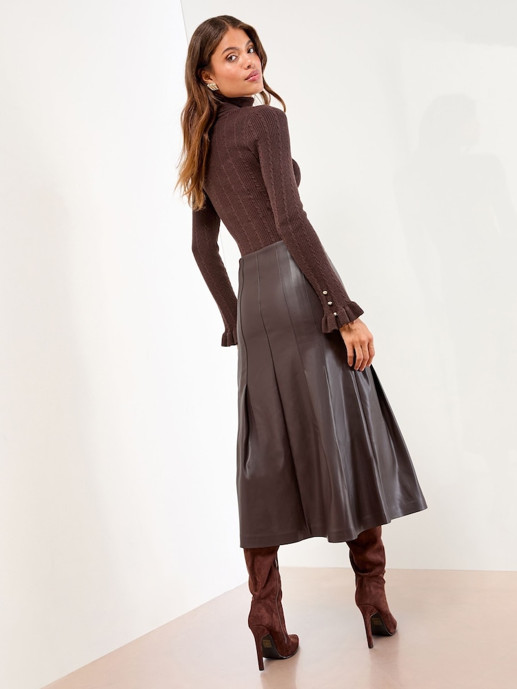 Lipsy Berry Red Faux Leather Box Pleat Midi Skirt - Image 4 of 4