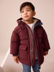 Burgundy Red Borg Lined Padded Coat (3mths-7yrs) - Image 1 of 3