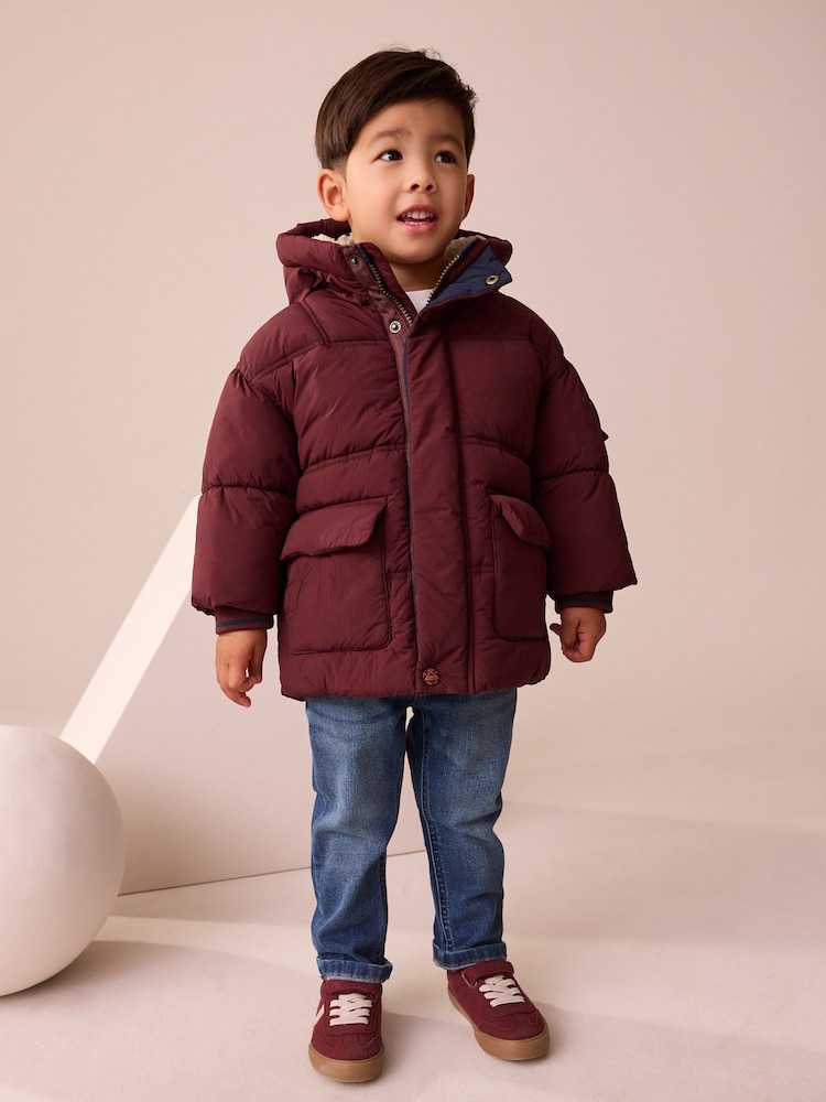 Burgundy Red Borg Lined Padded Coat (3mths-7yrs) - Image 2 of 3