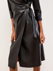 Lipsy Black Faux Leather Wrap Midi Dress - Image 2 of 4