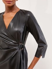 Lipsy Black Faux Leather Wrap Midi Dress - Image 3 of 4