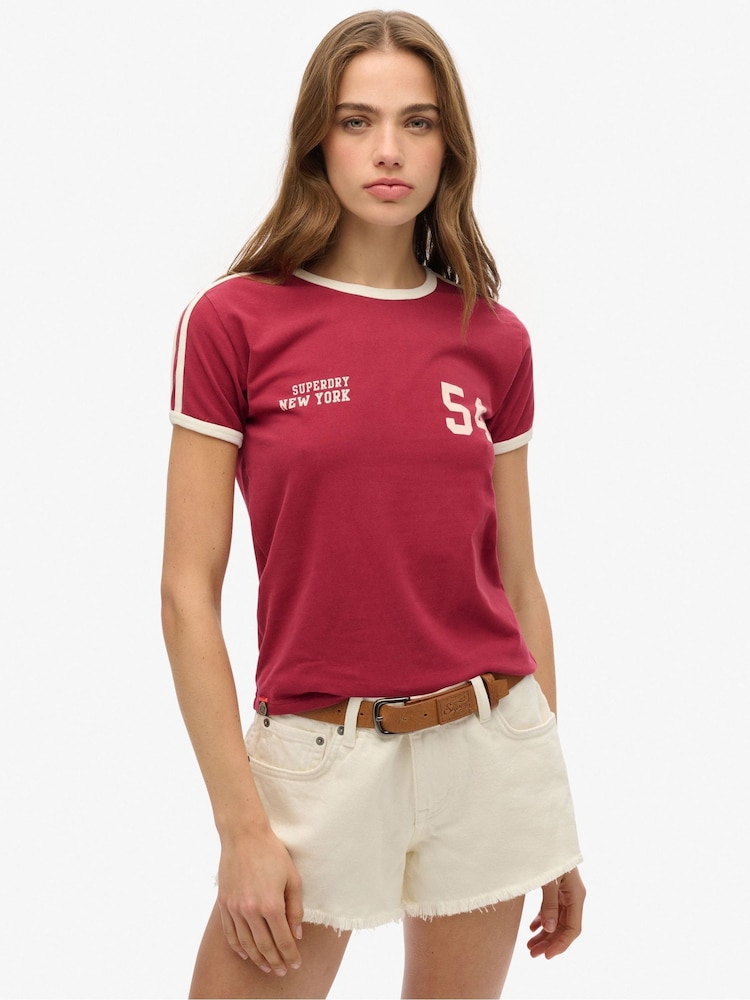 Superdry Red Athletic Essential Stripe T-Shirt - Image 1 of 3