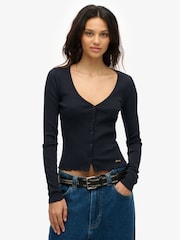 Superdry Blue Essential Button Long Sleeve 100% Cotton Cardigan - Image 1 of 3