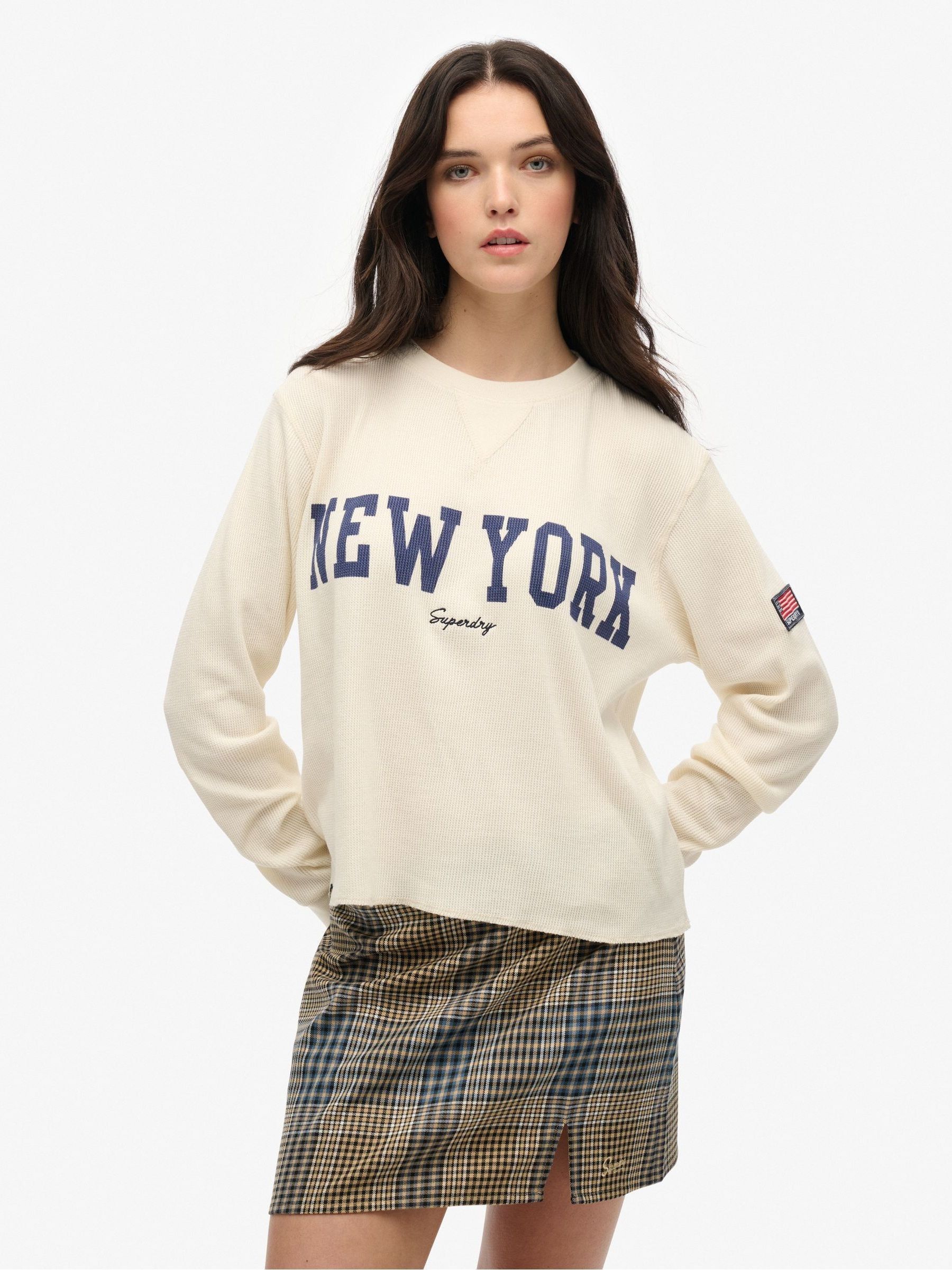 Ath Essential Graphic Long Sleeve Top-Desert Bone Off White