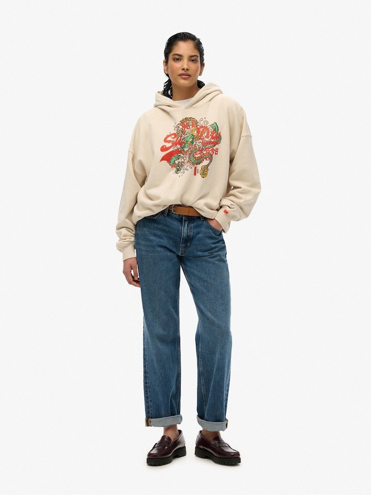 Superdry Nude Tokyo Vintage Logo Relaxed 100% Cotton Hoodie - Image 2 of 3