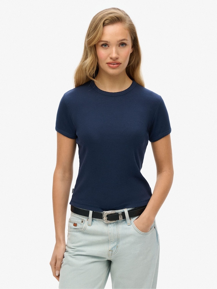 Superdry Blue Athletic Essentials Logo Rib T-Shirt - Image 1 of 3