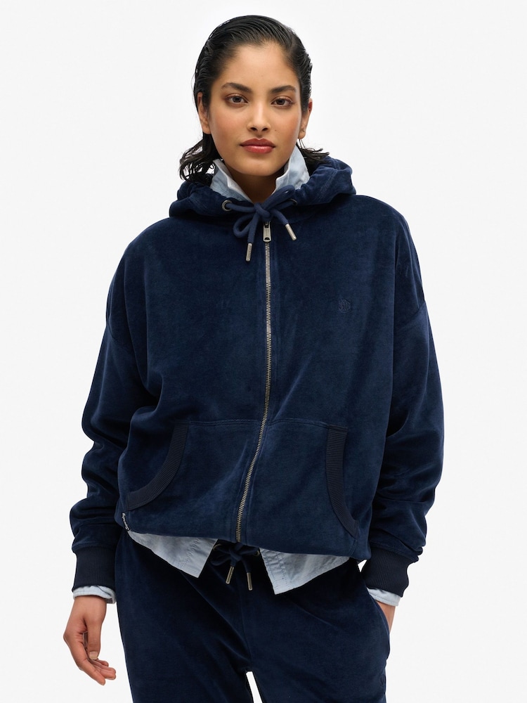 Superdry Blue Velour Zip Hoodie - Image 1 of 1