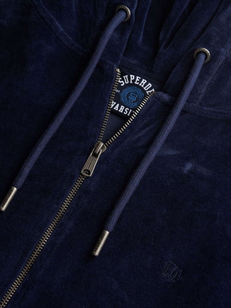 Синий - Велюровый худи на молнии Superdry - Изображение 6 из 6