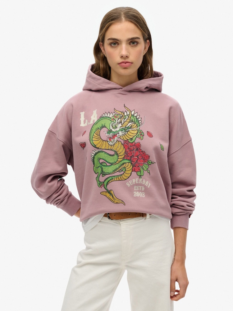 Superdry Purple Neo Trad Tattoo Relaxed 100% Cotton Hoodie - Image 1 of 3