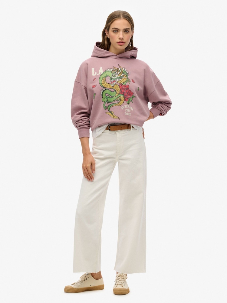 Superdry Purple Neo Trad Tattoo Relaxed 100% Cotton Hoodie - Image 2 of 3