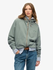 Superdry Green Oversized Essential Logo Raglan Zip Hoodie - Image 1 of 3