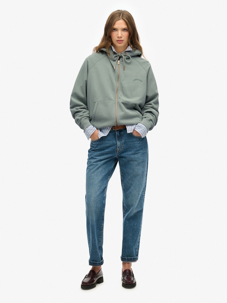 Superdry Green Oversized Essential Logo Raglan Zip Hoodie - Image 2 of 3
