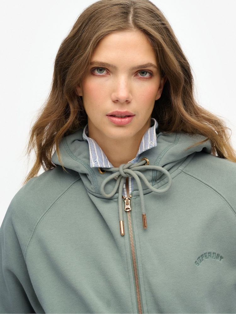 Superdry Green Oversized Essential Logo Raglan Zip Hoodie - Image 3 of 3