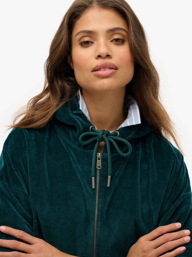 Зеленый - Велюровый худи на молнии Superdry - Изображение 3 из 3