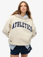 Superdry Cream Athletic Essentials Relaxed Hoodie - Image 1 of 6