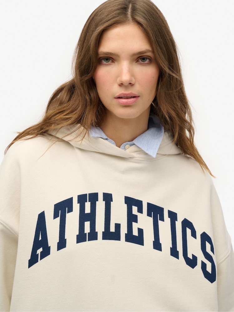 Superdry Cream Athletic Essentials Relaxed Hoodie - Image 4 of 6