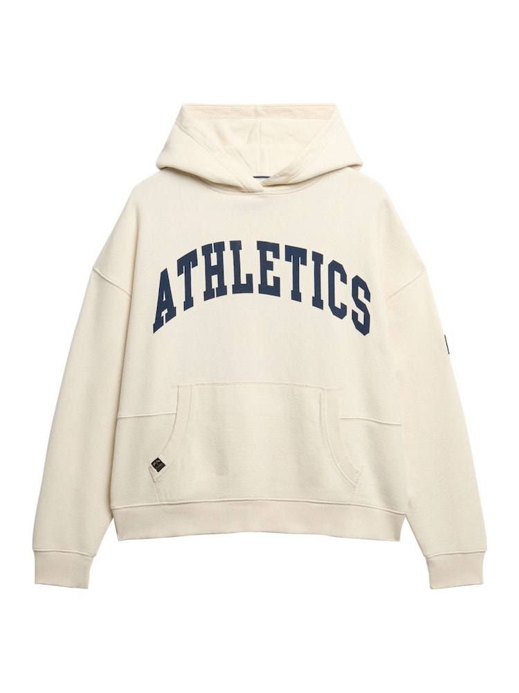Superdry Cream Athletic Essentials Relaxed Hoodie - Image 5 of 6