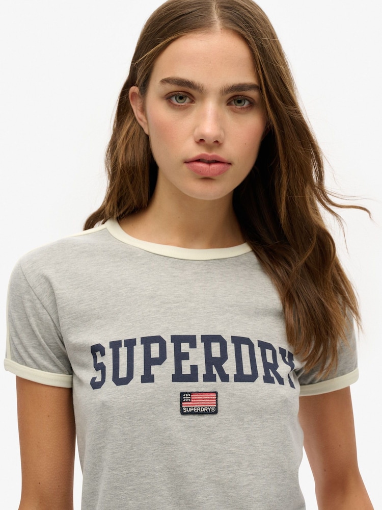 Superdry Grey Athletic Essential Stripe T-Shirt - Image 3 of 3