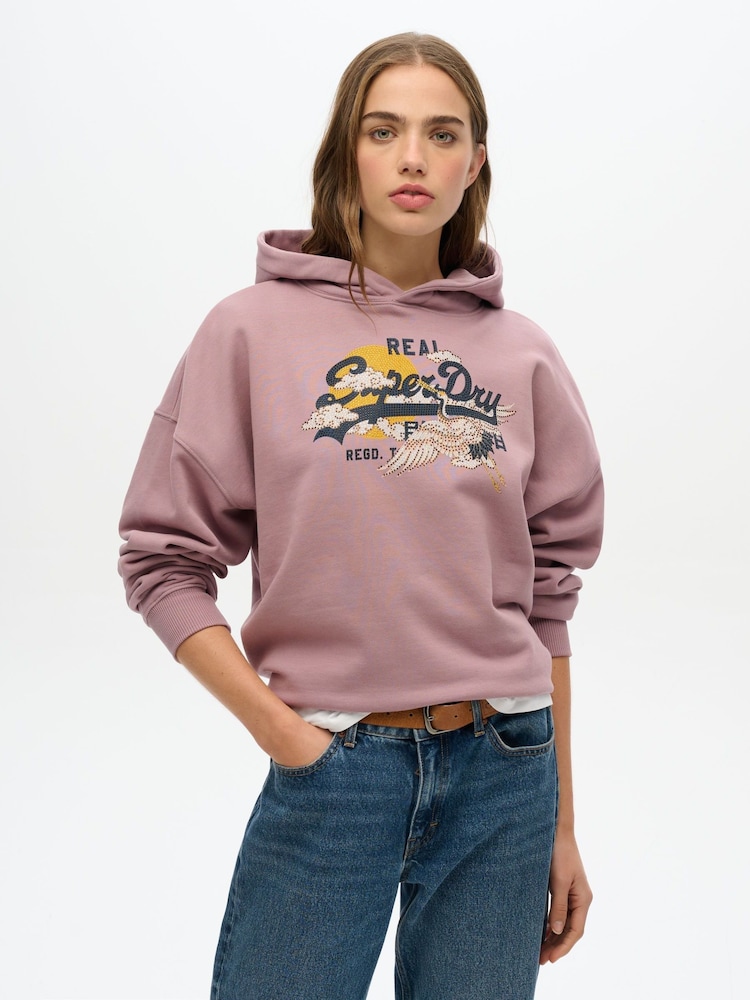 Superdry Purple Tokyo Vintage Logo Relaxed 100% Cotton Hoodie - Image 1 of 3
