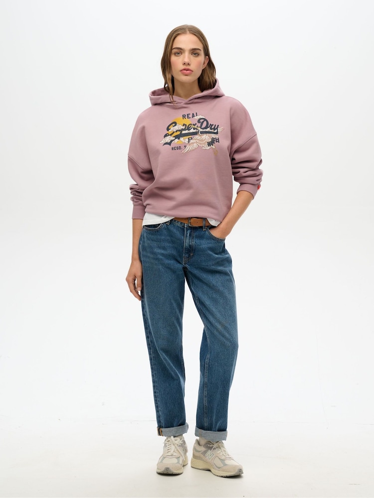 Superdry Purple Tokyo Vintage Logo Relaxed 100% Cotton Hoodie - Image 2 of 3