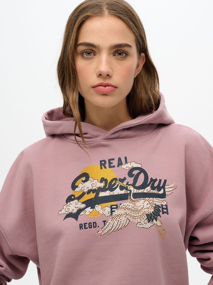 Superdry Purple Tokyo Vintage Logo Relaxed 100% Cotton Hoodie - Image 3 of 3