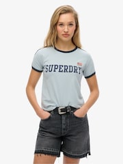 Superdry Blue Athletic Essential Stripe T-Shirt - Image 1 of 3