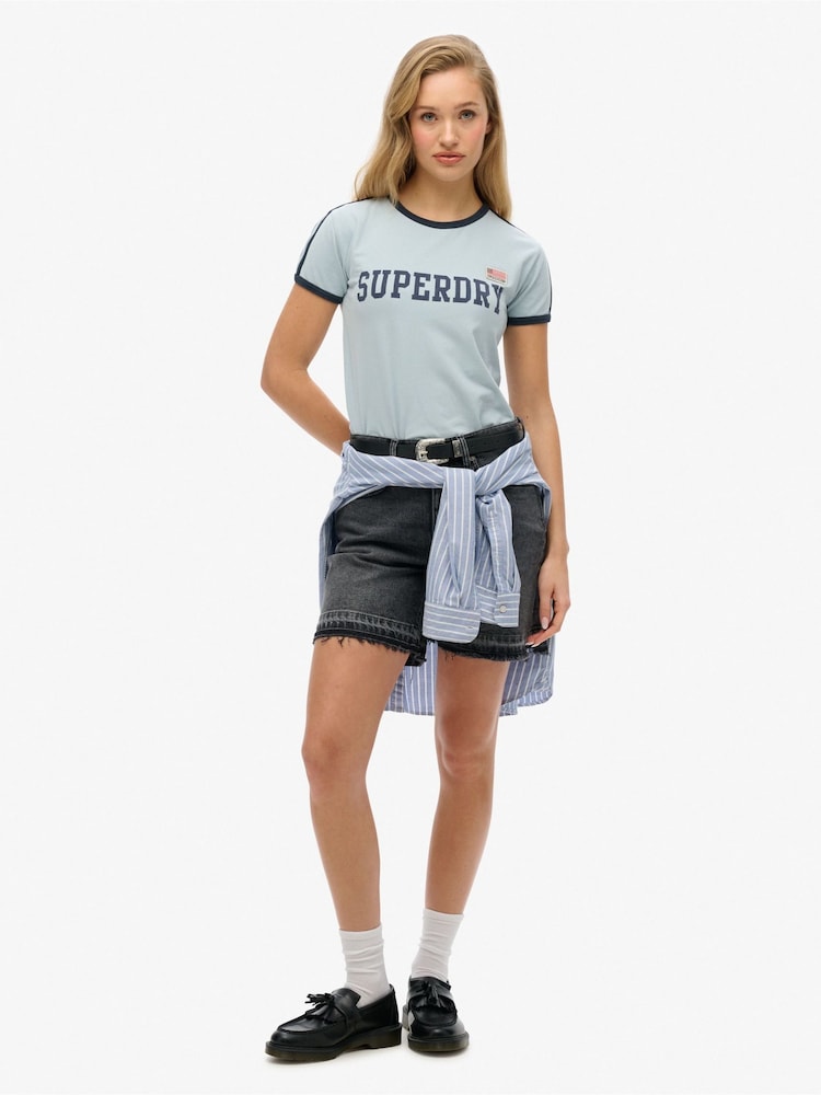 Superdry Blue Athletic Essential Stripe T-Shirt - Image 2 of 3