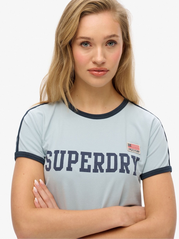 Superdry Blue Athletic Essential Stripe T-Shirt - Image 3 of 3