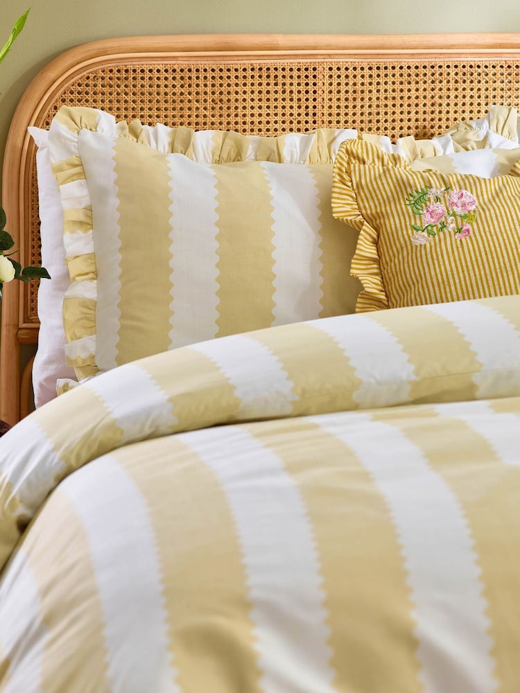 Wylder Butter Yellow Birdie Stripe Ruffle Duvet Set - Image 2 of 3