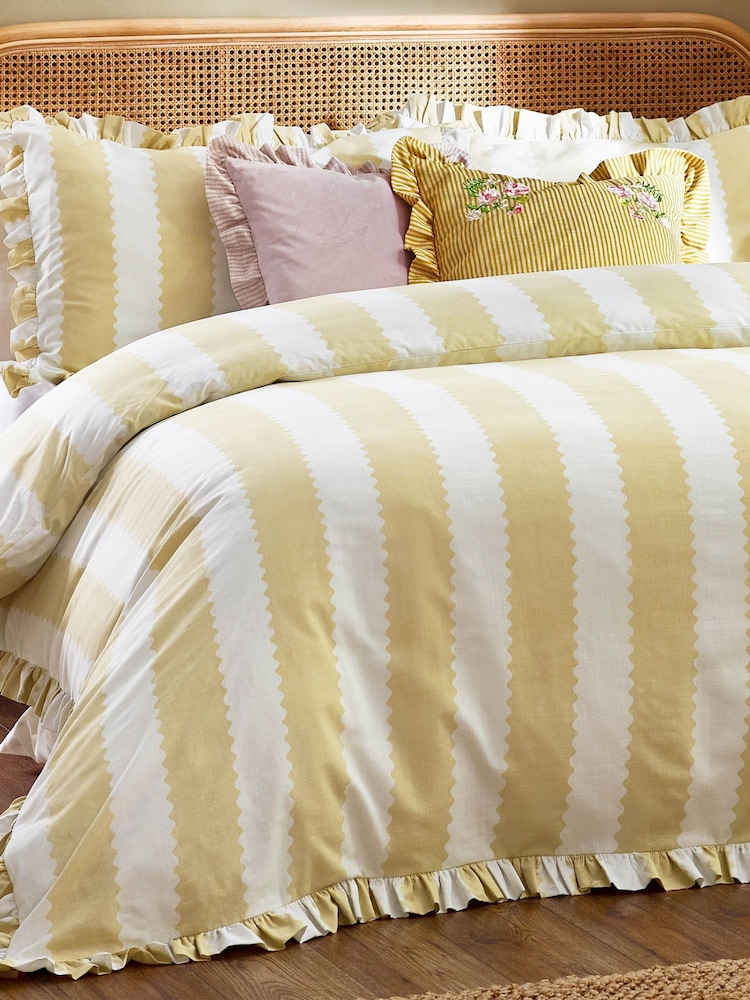 Wylder Butter Yellow Birdie Stripe Ruffle Duvet Set - Image 3 of 3 Wylder Butter Yellow Birdie Stripe Ruffle Duvet Set - Image 3 of 3