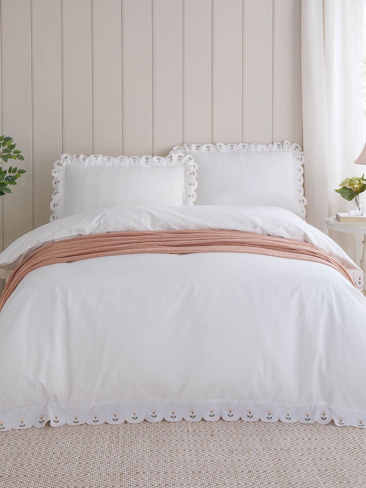 Wylder Peach Scallop Embroidered Cotton Duvet Cover Set - Image 1 of 3