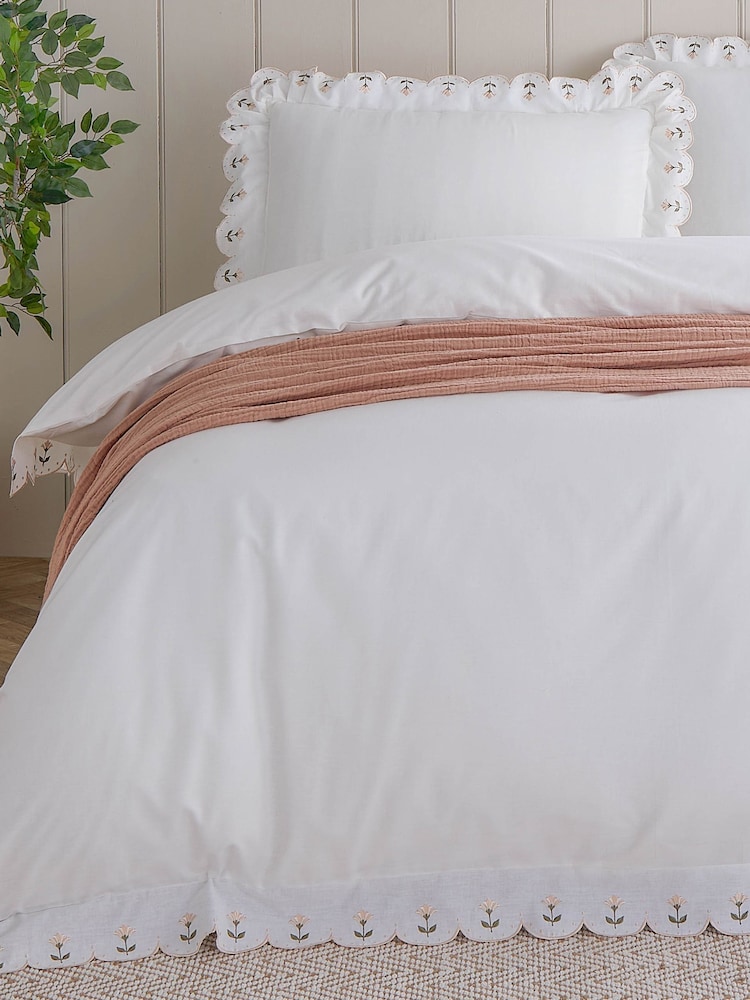 Wylder Peach Scallop Embroidered Cotton Duvet Cover Set - Image 3 of 3 Wylder Peach Scallop Embroidered Cotton Duvet Cover Set - Image 3 of 3