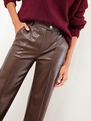 Lipsy Chocolate Brown Faux Leather Pintuck Tailored Wide Leg Trousers - Image 3 of 4