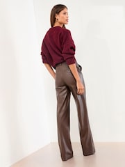 Lipsy Chocolate Brown Faux Leather Pintuck Tailored Wide Leg Trousers - Image 4 of 4