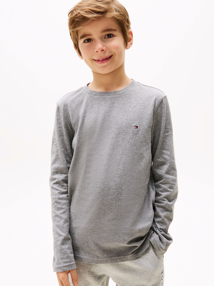 Tommy Hilfiger Grey Signature Essential Long Sleeve 100% Cotton T-Shirts 2 Pack - Image 1 of 5