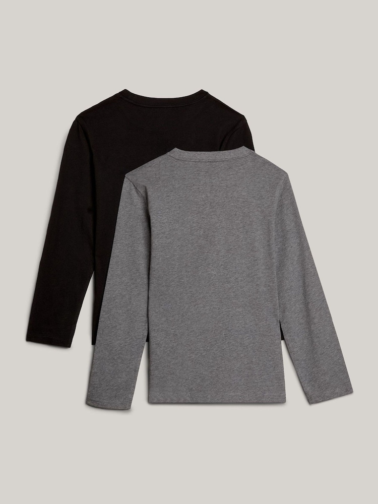 Tommy Hilfiger Grey Signature Essential Long Sleeve 100% Cotton T-Shirts 2 Pack - Image 5 of 5
