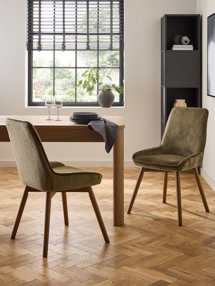 Set of 2 Moss & Smoked Oak Leg Hamilton Dark Wood Leg Quilted Dining Chairs - Image 1 of 8 Set of 2 Moss & Smoked Oak Leg Hamilton Dark Wood Leg Quilted Dining Chairs - Image 1 of 8