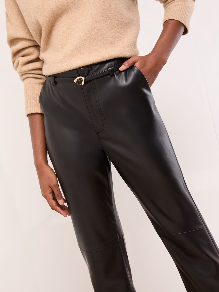 Lipsy Black Faux Leather Belted Straight Leg Trousers - Image 4 of 4 Lipsy Black Faux Leather Belted Straight Leg Trousers - Image 4 of 4