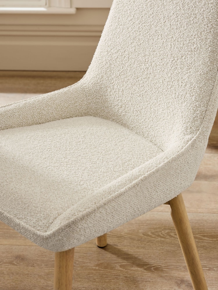 Set of 2 Casual Boucle Oyster Hamilton Light Wood Leg Quilted Dining Chairs - Image 2 of 7 Set of 2 Casual Boucle Oyster Hamilton Light Wood Leg Quilted Dining Chairs - Image 2 of 7