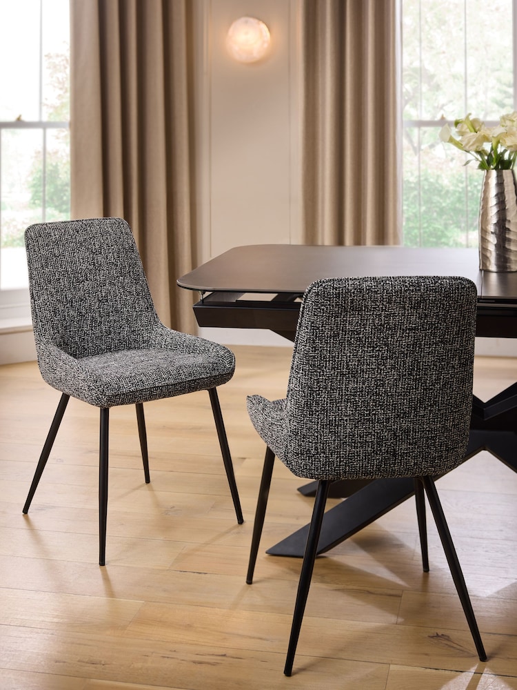 Set of 2 Chunky Texture Black/White Hamilton Black Leg Quilted Dining Chairs - Image 1 of 8 Set of 2 Chunky Texture Black/White Hamilton Black Leg Quilted Dining Chairs - Image 1 of 8