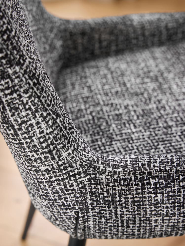 Set of 2 Chunky Texture Black/White Hamilton Black Leg Quilted Dining Chairs - Image 2 of 8