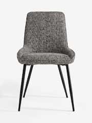 Set of 2 Chunky Texture Black/White Hamilton Black Leg Quilted Dining Chairs - Image 3 of 8