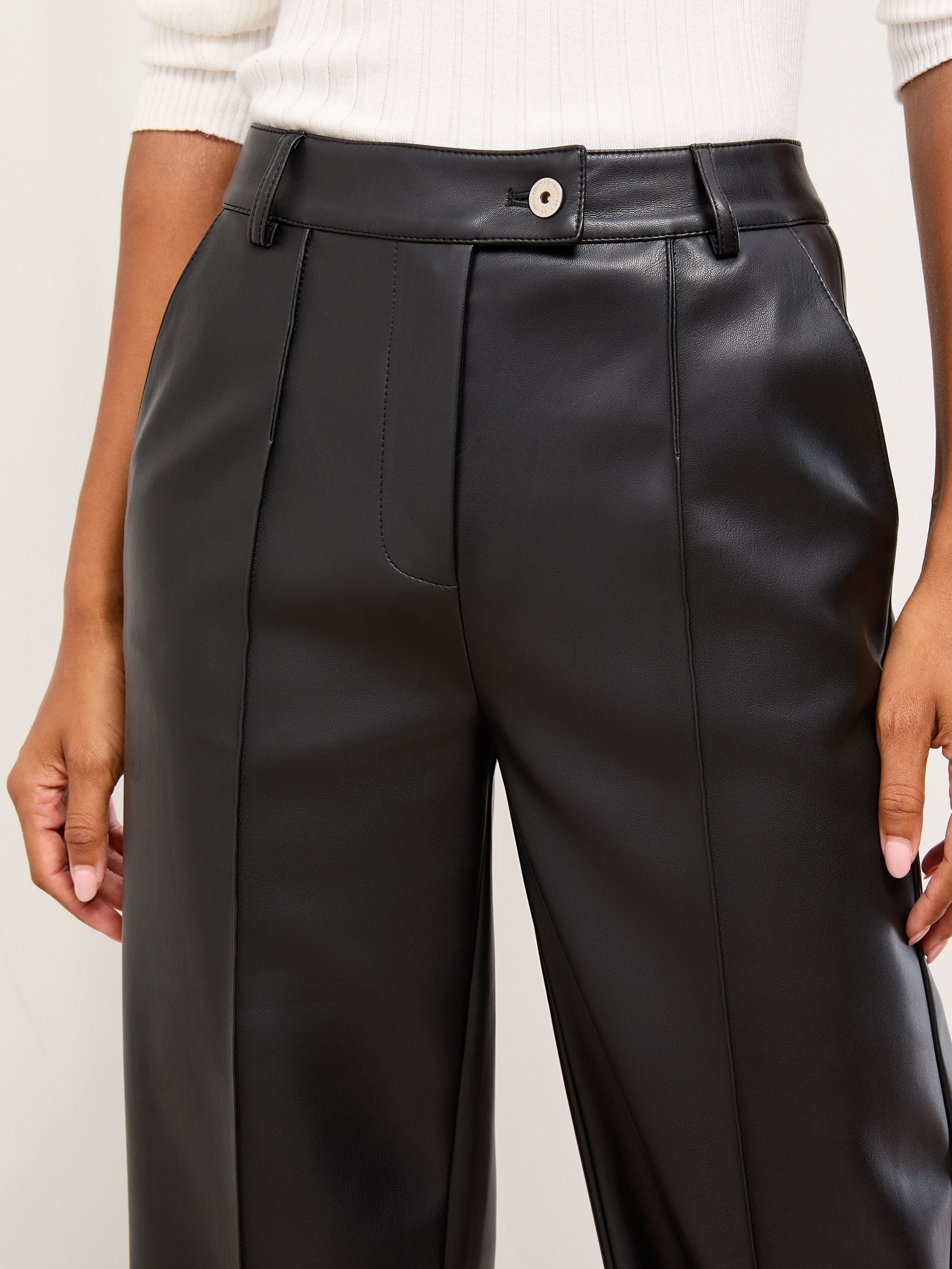 Buy Lipsy Black Faux Leather Petite Pintuck Tailored Wide Leg