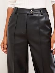 Lipsy Black Faux Leather Petite Pintuck Tailored Wide Leg Trousers - Image 2 of 5