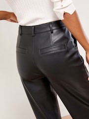 Lipsy Black Faux Leather Petite Pintuck Tailored Wide Leg Trousers - Image 4 of 5