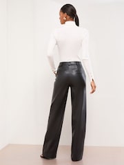 Lipsy Black Faux Leather Petite Pintuck Tailored Wide Leg Trousers - Image 5 of 5